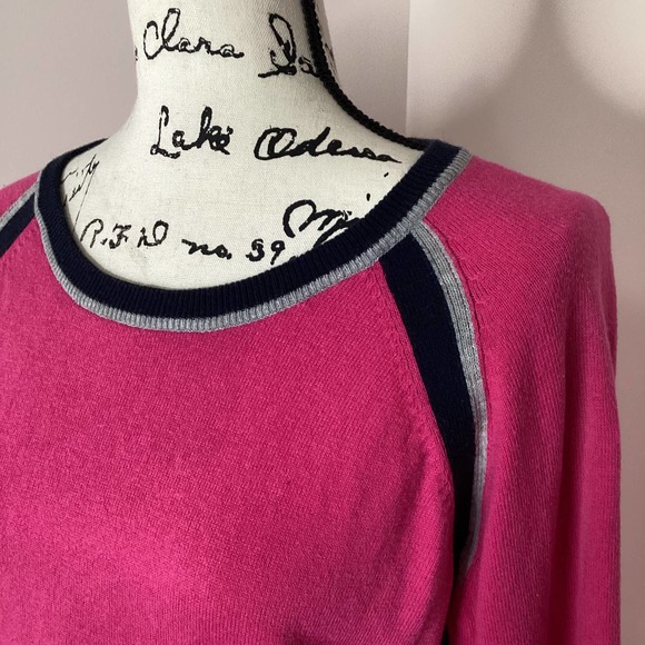 JC Penney Barbie Pink Cotton Wool Blend Pullover Sweater Stripes Sz Large Flawed - Picture 2 of 13